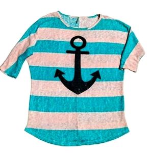 Auditions Women's Light Pink and Blue Anchor Tunic Blouse Top